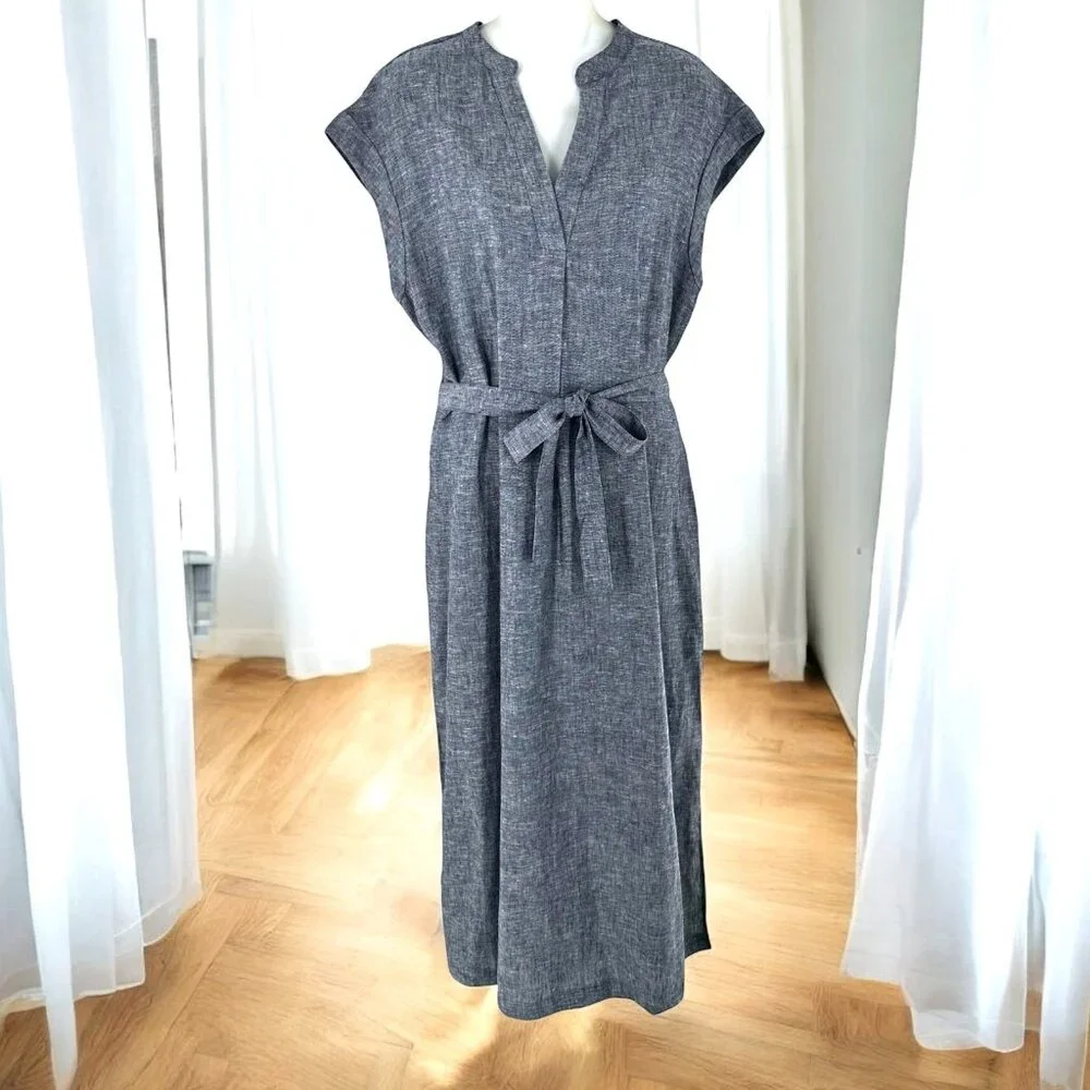NEW/NWT Jones New York Navy Blue Linen Maxi Dress Pockets Size Large - Picture 2 of 7